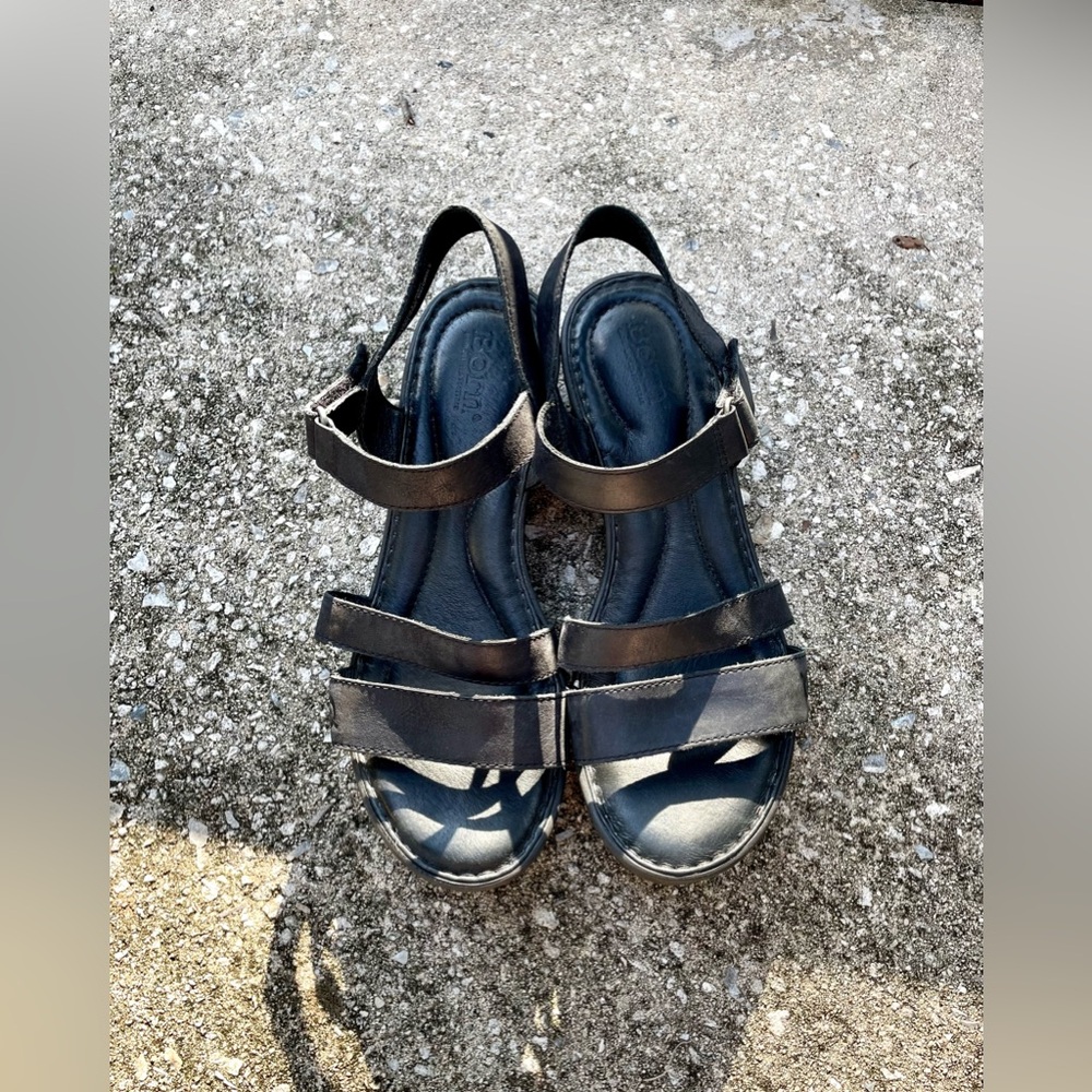 BORN/BØRN Brand Strappy Sandals - Wedge - Leather - Black - Women’s Size 9M